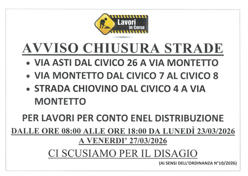Avviso chiusura Strade
