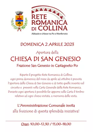 DOMENICA 2 APRILE 2023 Apertura della CHIESA Dl SAN GENESIO Frazione San Genesio in Castagneto Po