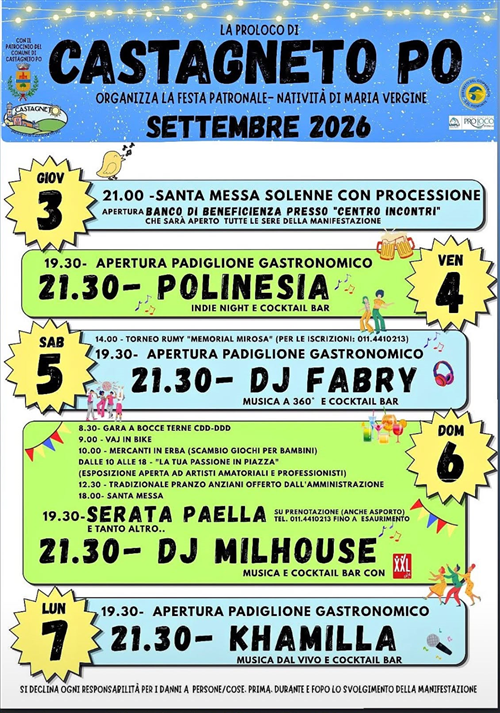 Ordinanza Festa Patronale Castagneto Po - Divieto di sosta Piazzale Falcone e Borsellino