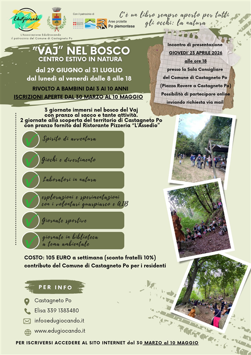 Vaj... nel bosco Centro estivo in natura dal 29 giugno al 31 luglio 2026